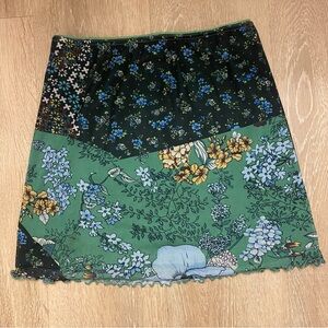 Urban Outfitters Printed Mesh Mini Skirt Small Black Green Patchwork 90s Lined